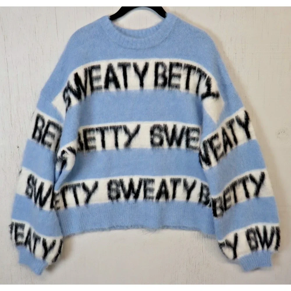 Vintage Sweaty Betty Sweater Womens‎ Size 8 Knit Jumper Alpaca Wool Blue Short